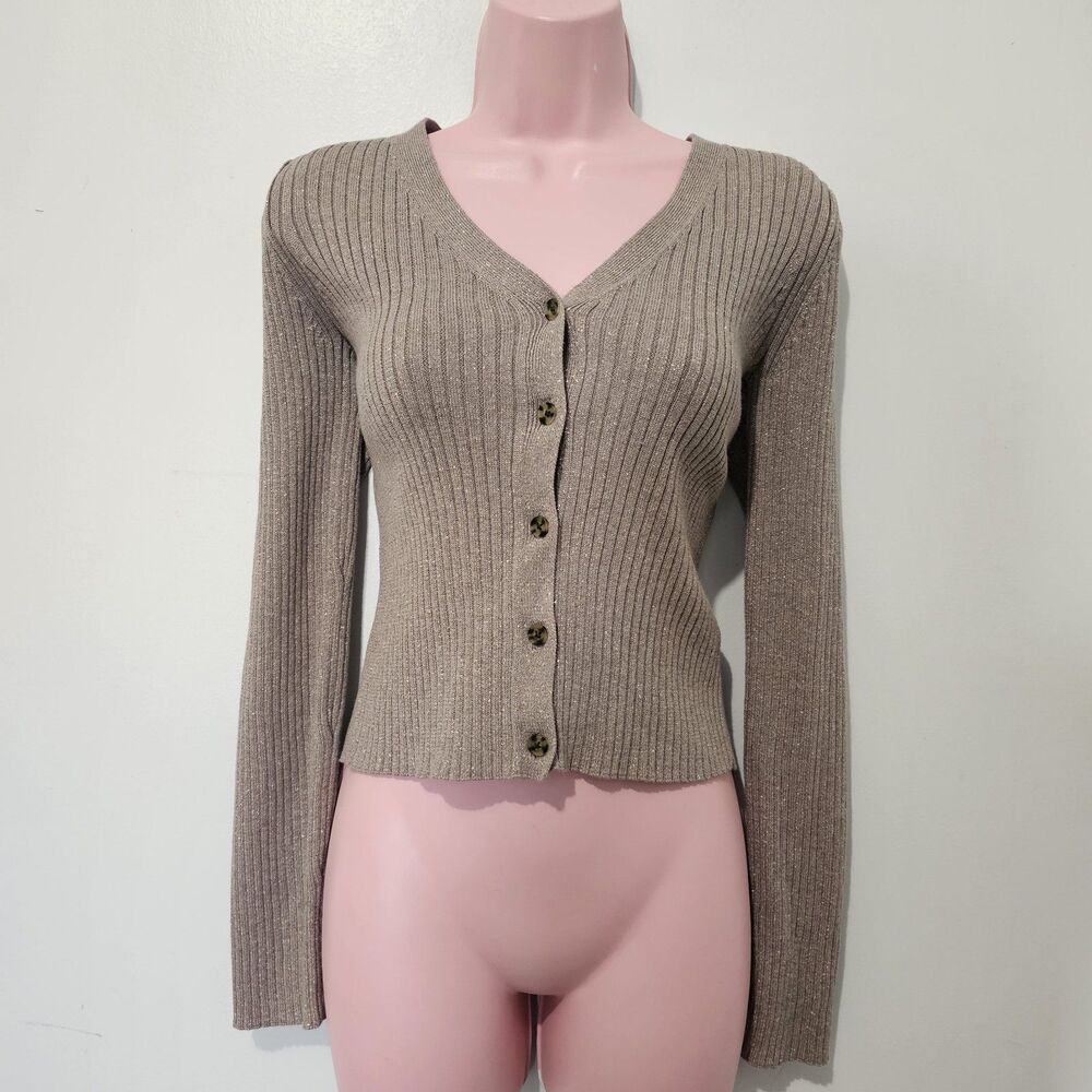Gap - Sweater Cardigan Buuton Up V Neck Shimmer Knit - Size S - Brown Gold